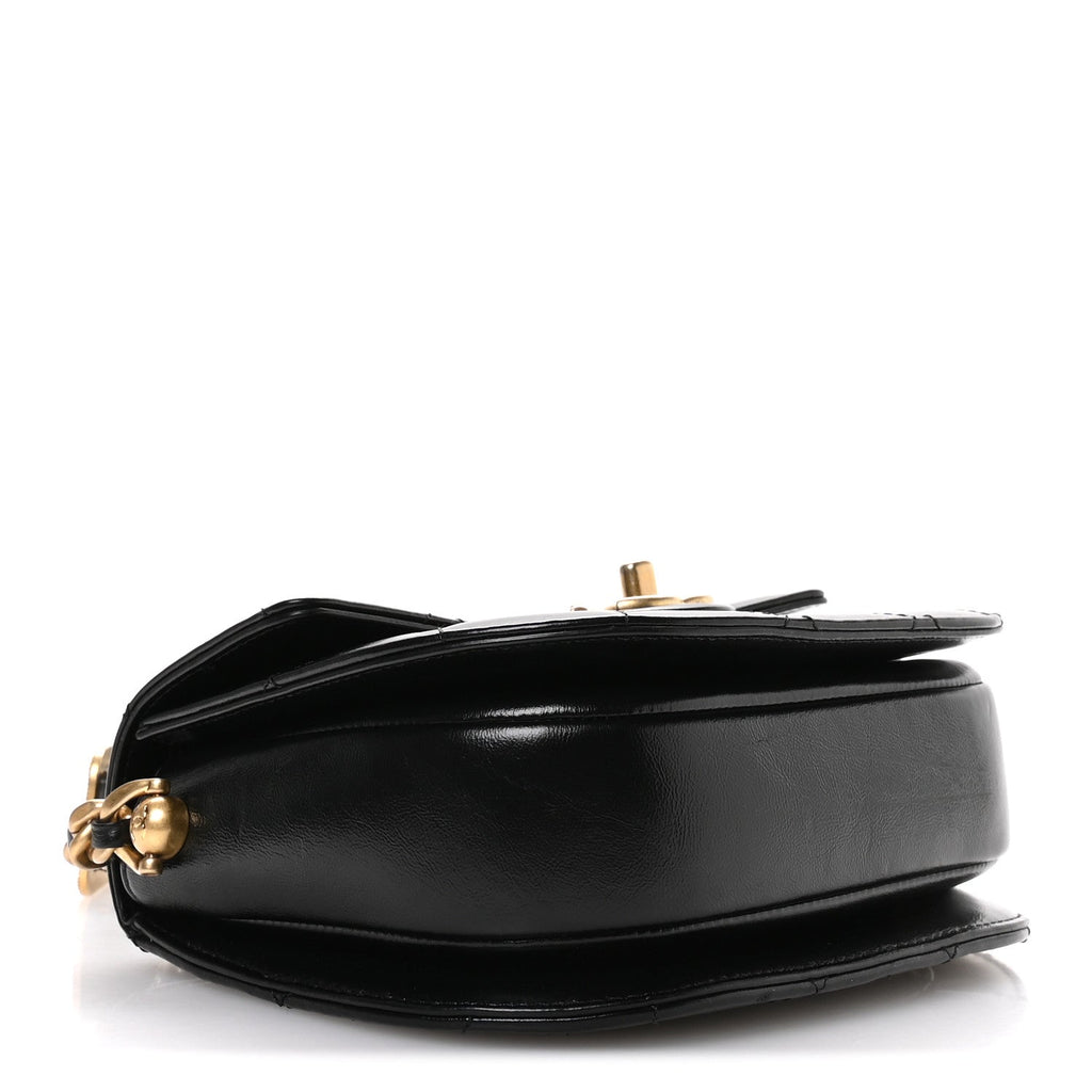 Shiny Calfskin Quilted Buckle Moon Messenger Black