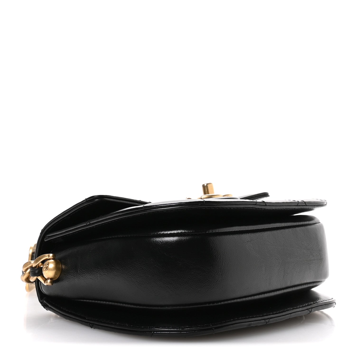 Shiny Calfskin Quilted Buckle Moon Messenger Black