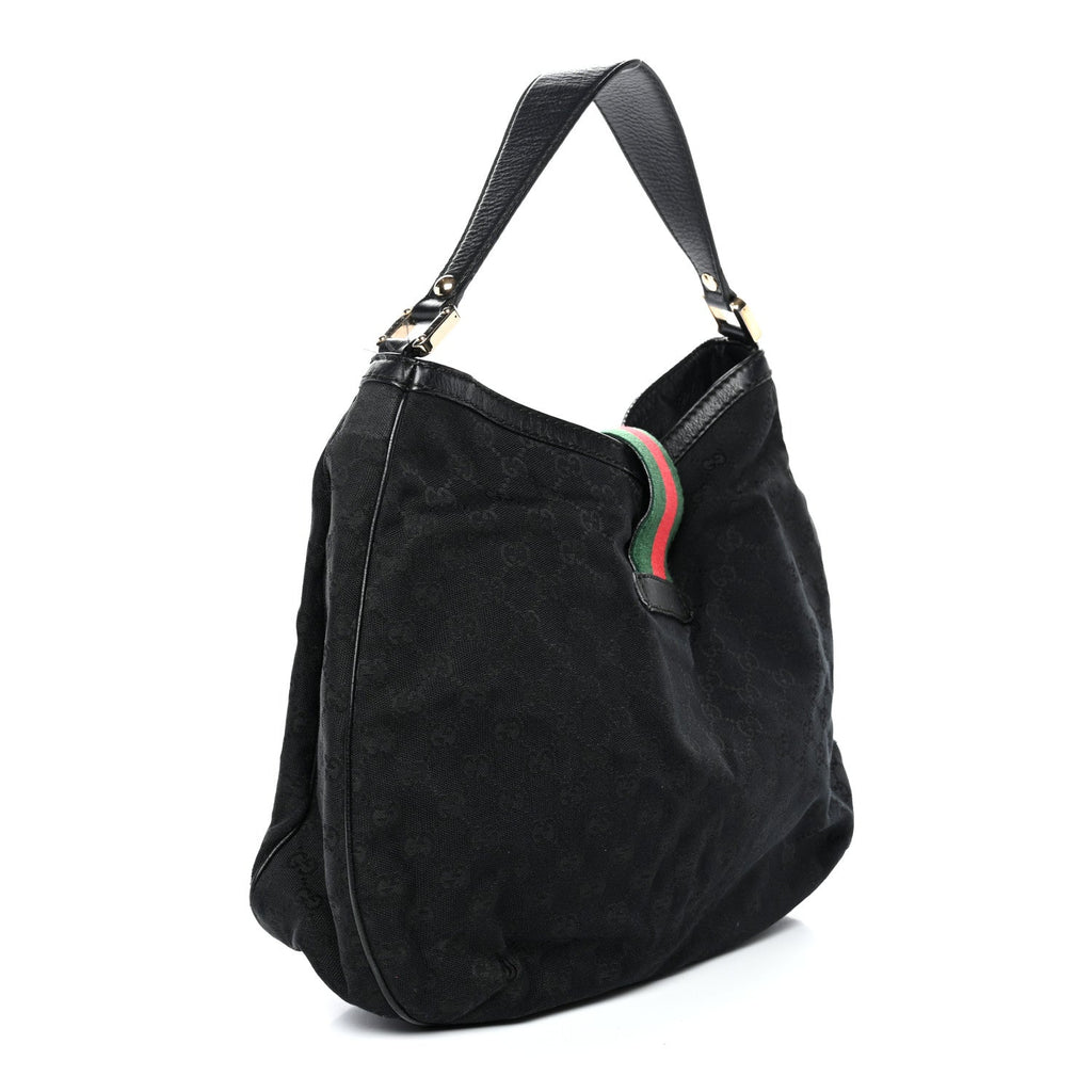 Monogram Large New Ladies Web Hobo Black