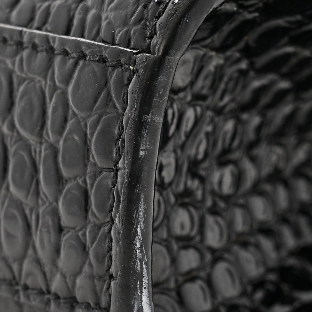 Calfskin Crocodile Embossed Medium Classic Monogram Kate Tassel Satchel Black
