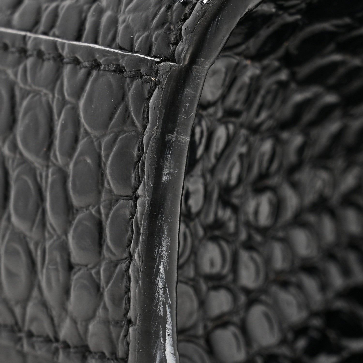 Calfskin Crocodile Embossed Medium Classic Monogram Kate Tassel Satchel Black