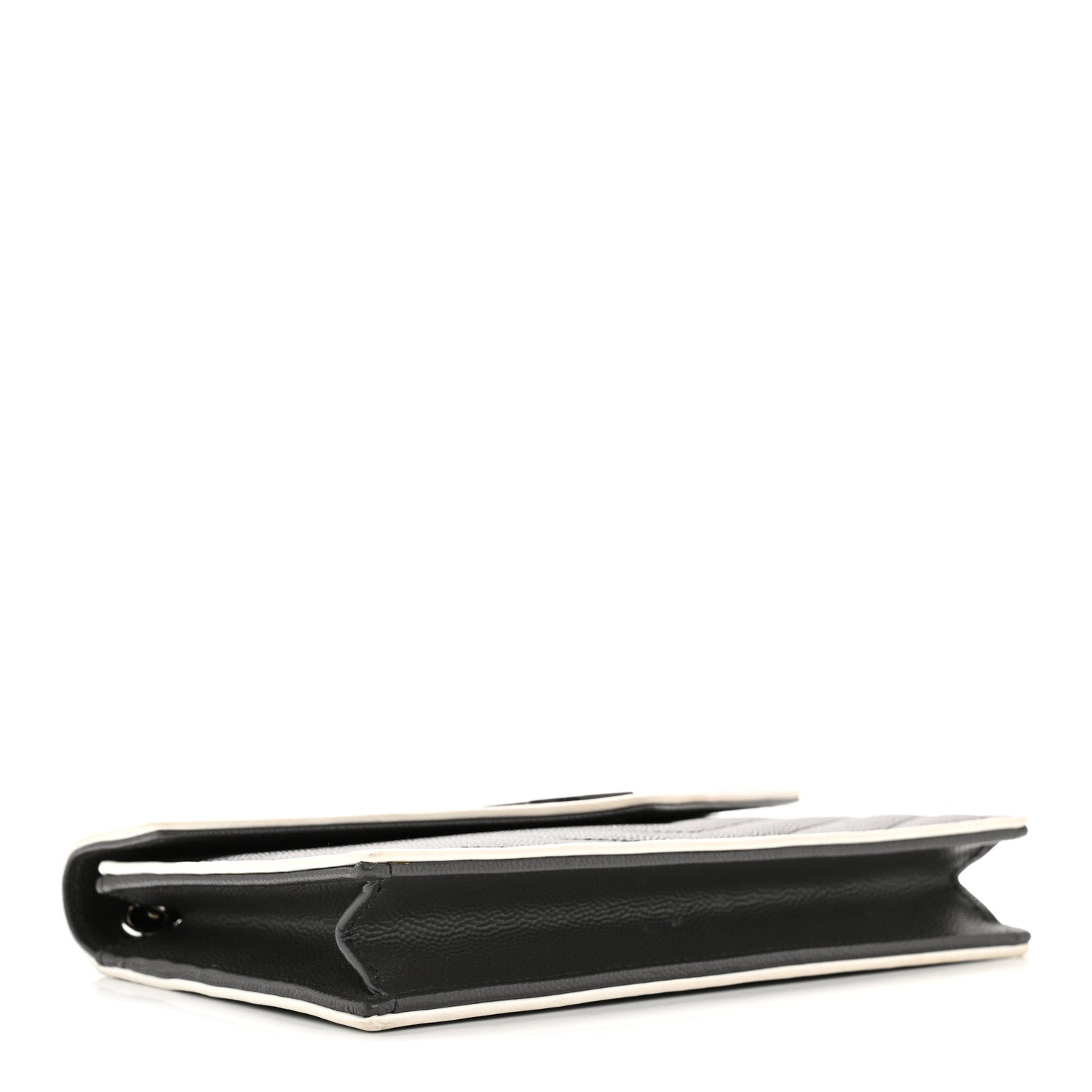 Grain De Poudre Matelasse Chevron Monogram Envelope Chain Wallet Asphalt White