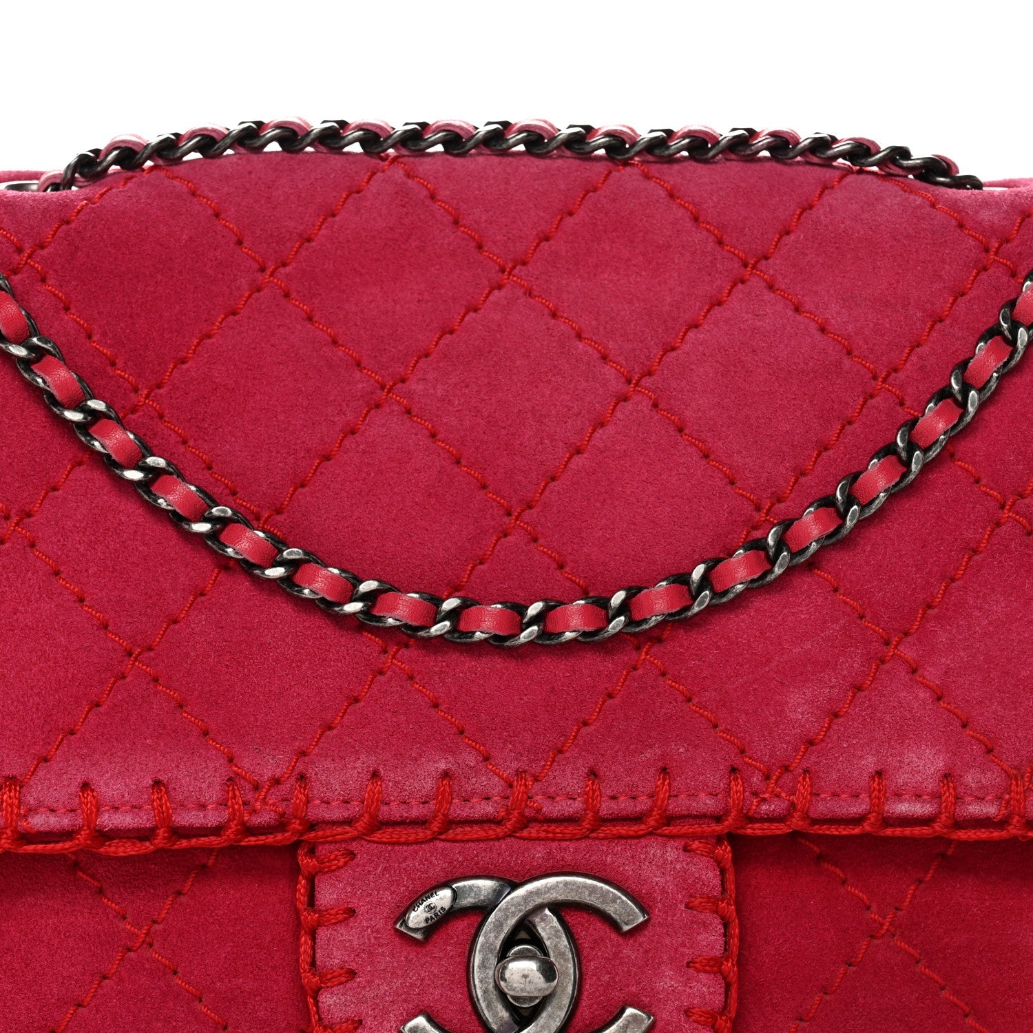 Suede Quilted Whipstitch Flap Red