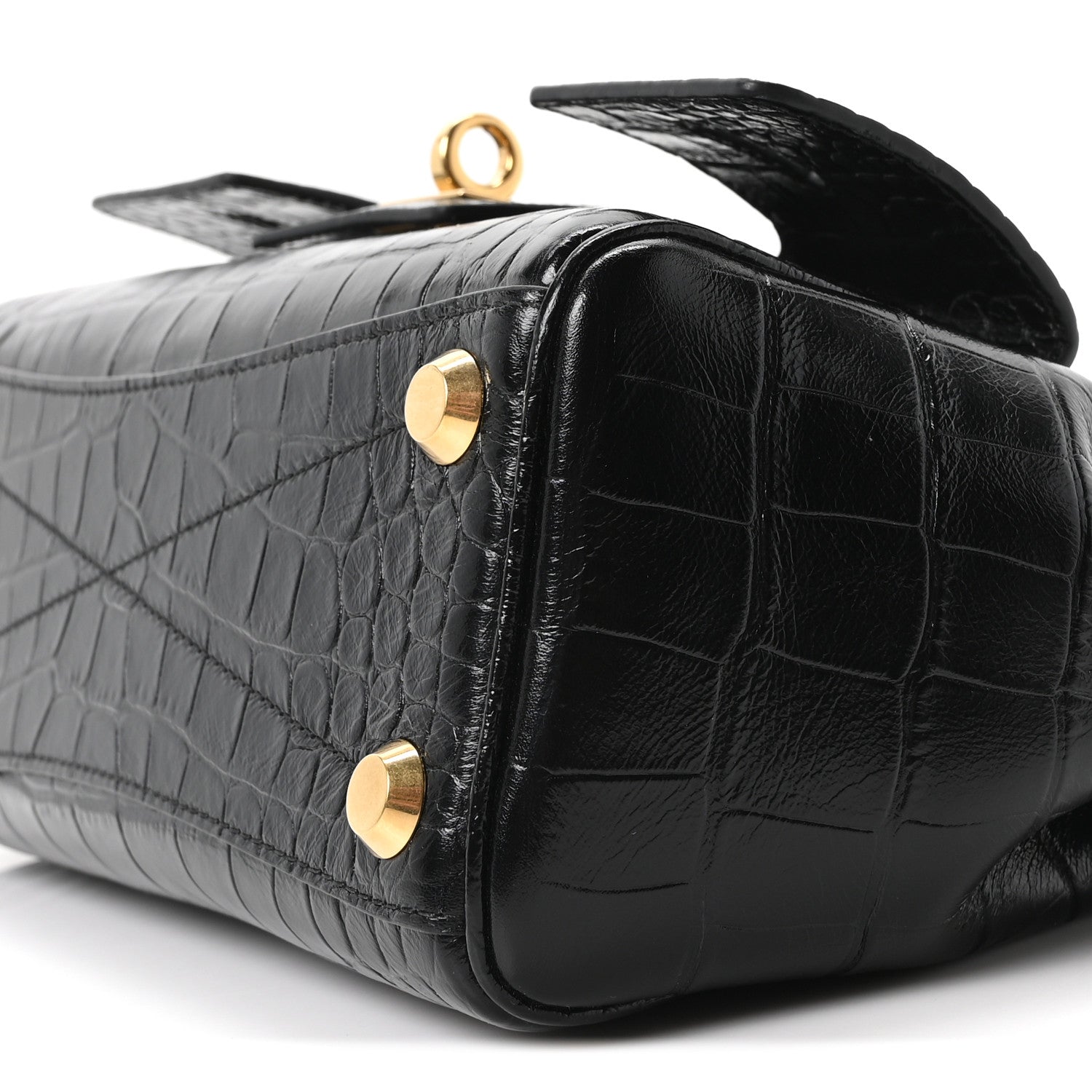 Calfskin Crocodile Embossed Mini Bel Air Carry All Bag Black