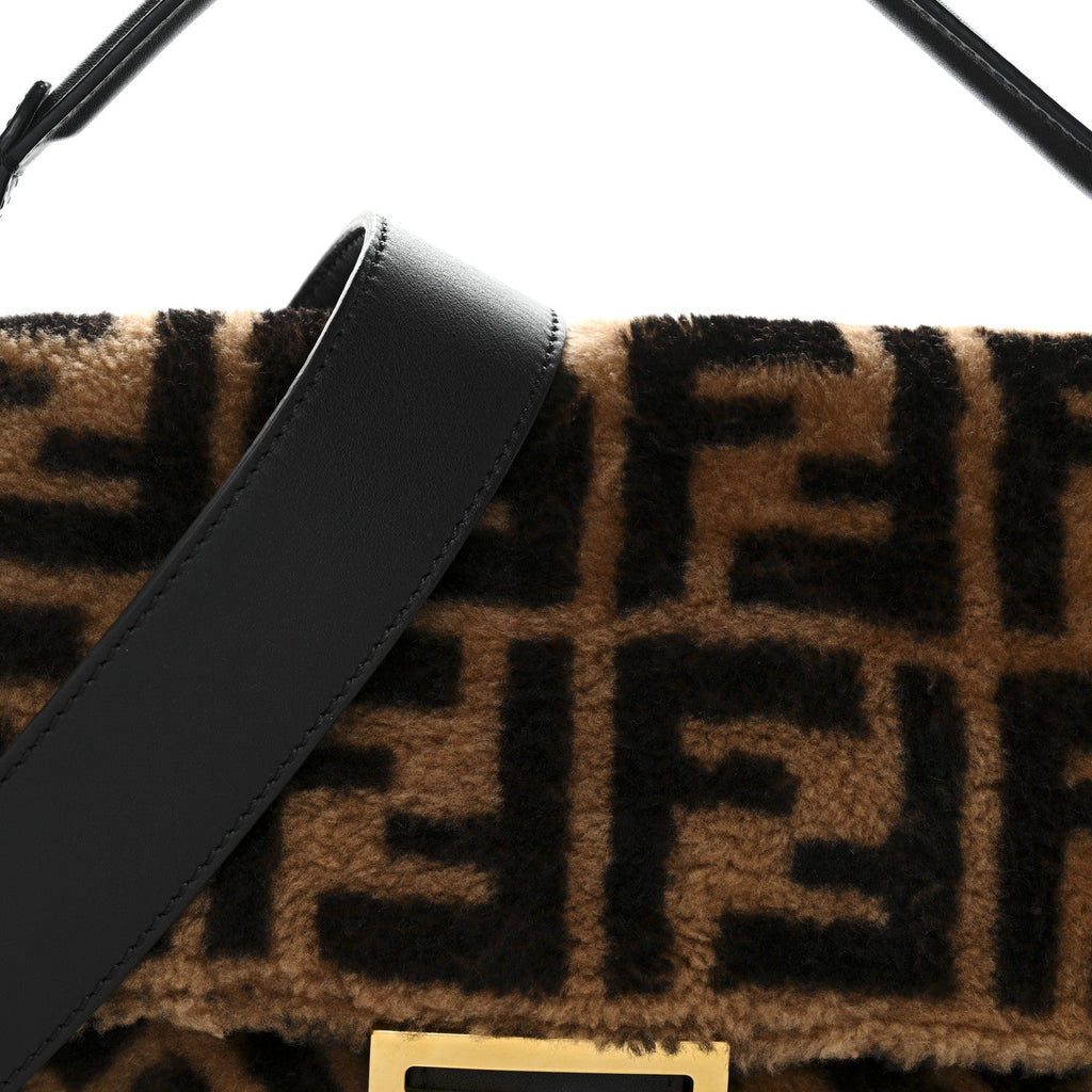 Shearling Vitello Dolce Macro FF 1974 Baguette Tobacco Black