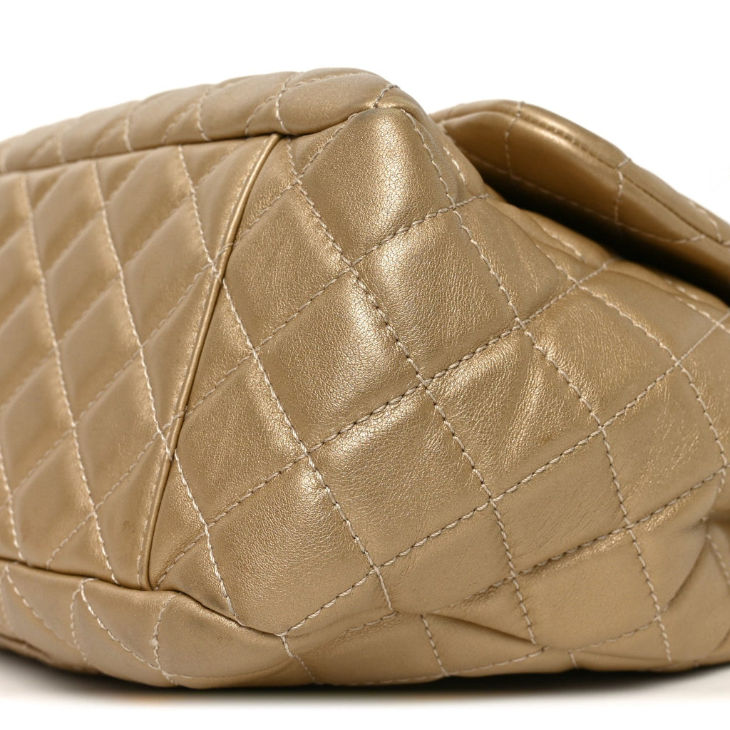 Metallic Calfskin Quilted Small XXL Travel Flap Bag Gold