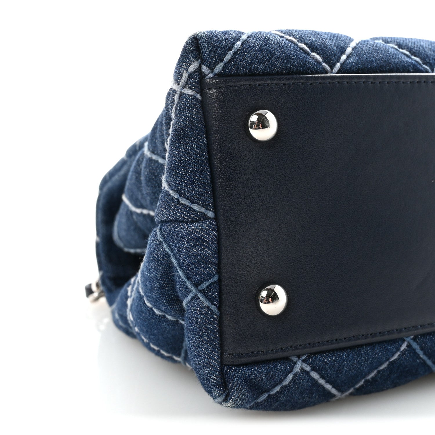 Denim Quilted Small Coco Handle Flap Blue