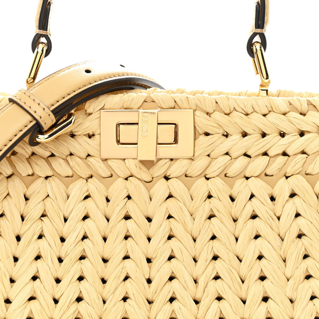 Raffia Embroidered Vitello King Shiny Nappa Intreccio Small Peekaboo I SEE U Satchel Sahara