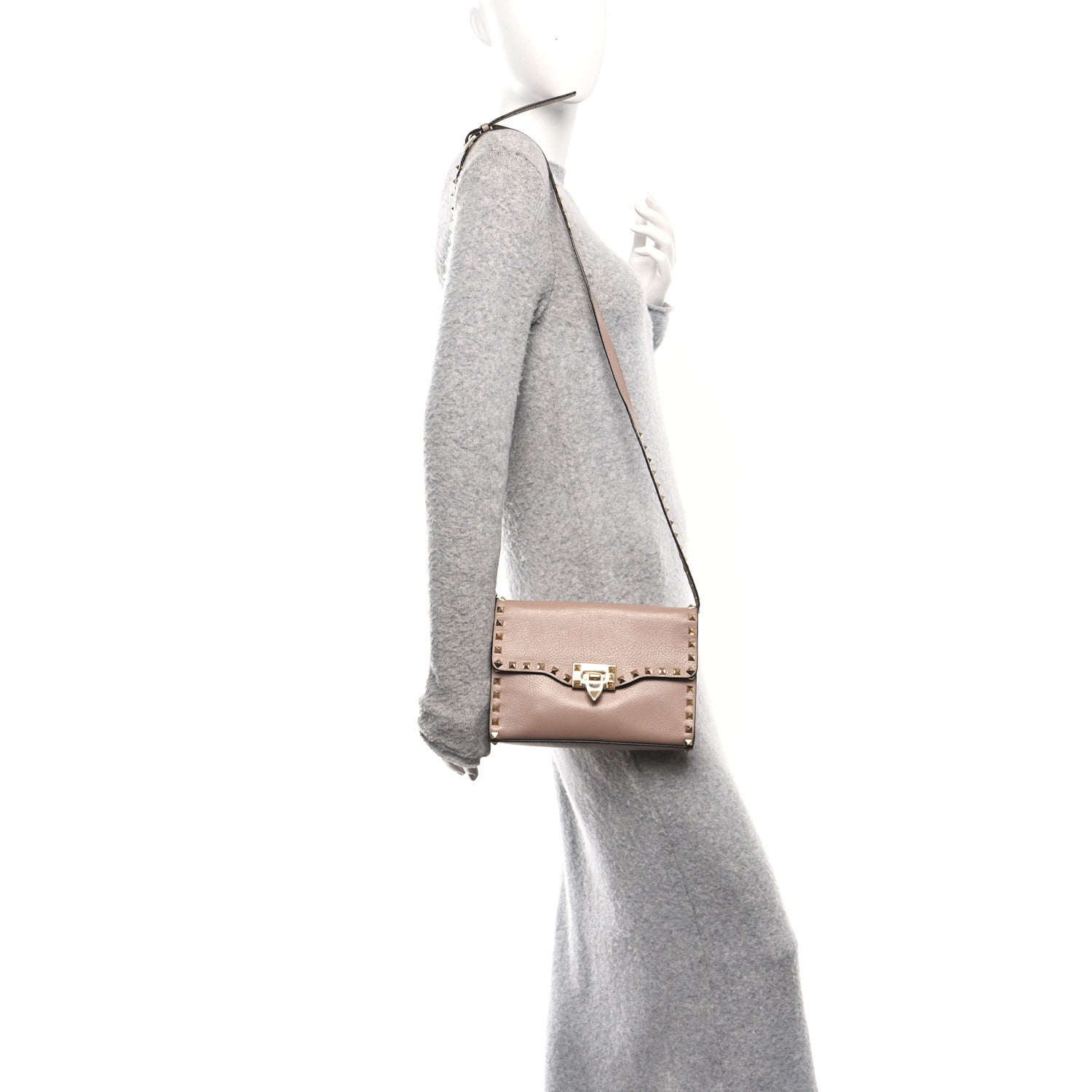 Pebbled Calfskin Medium Rockstud Flip Lock Crossbody Bag Skin Sorbet