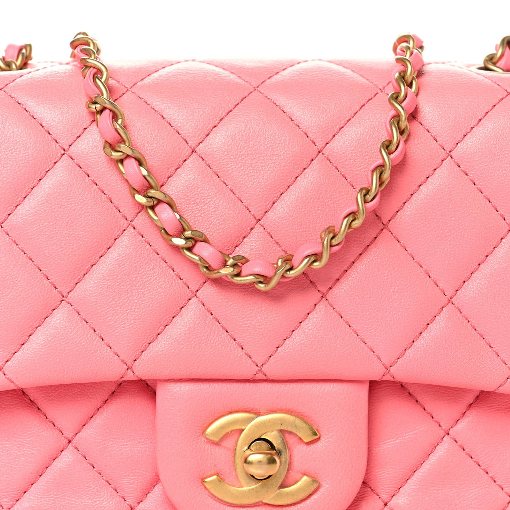 Lambskin Quilted Mini Pearl Crush Flap Pink