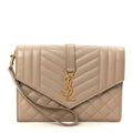 Grain De Poudre Textured Mixed Matelasse Triquilt Monogram Clutch Dark Beige