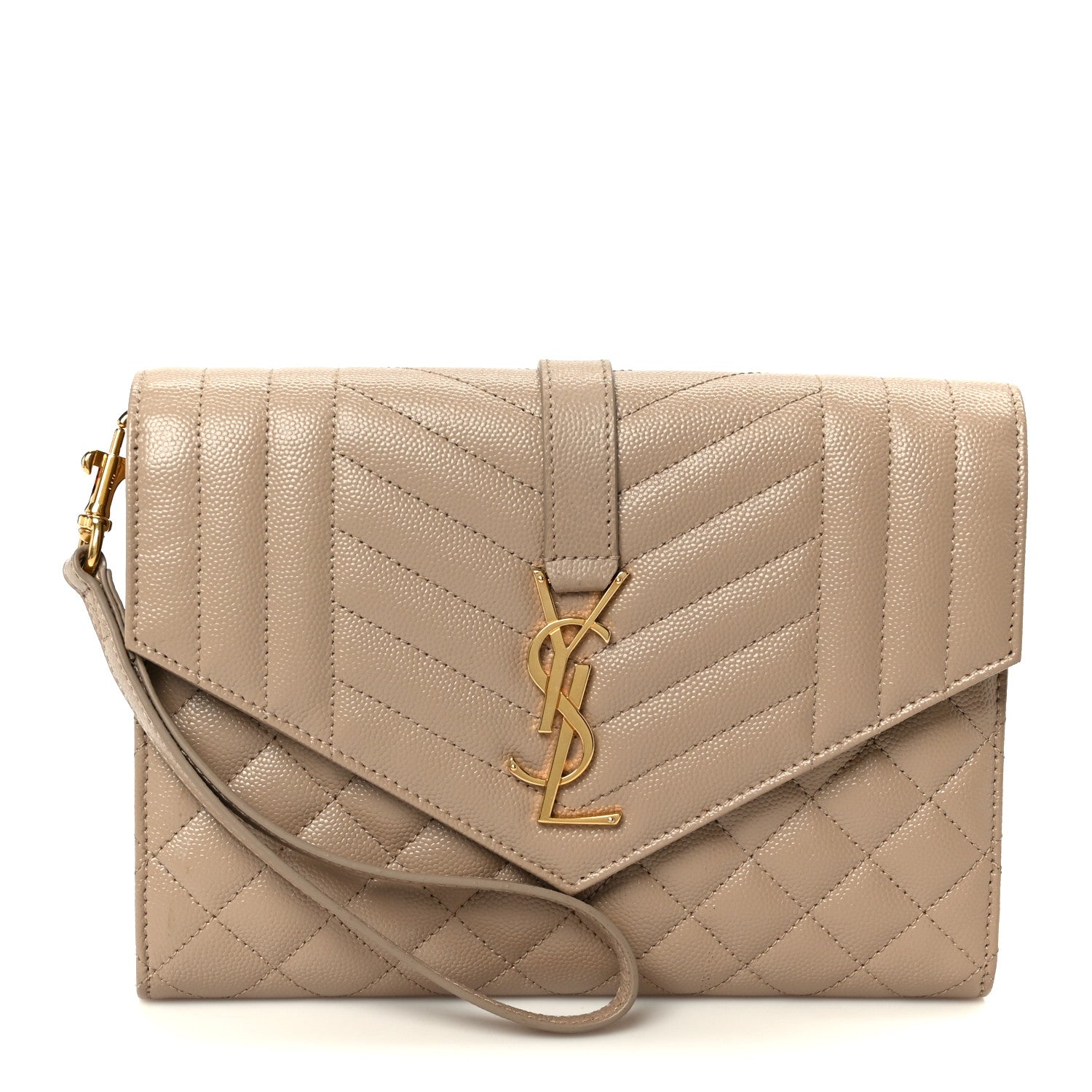 Grain De Poudre Textured Mixed Matelasse Triquilt Monogram Clutch Dark Beige