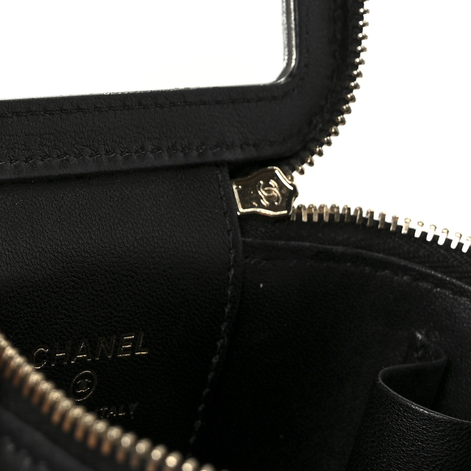 Lambskin Quilted Top Handle Mini Vanity Case With Chain Black