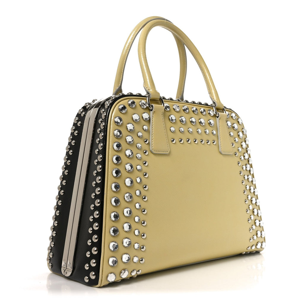 Saffiano Lux Crystal Pyramid Bag Talco Black