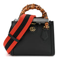 Textured Dollar Calfskin Web Mini Diana Tote Bag Black