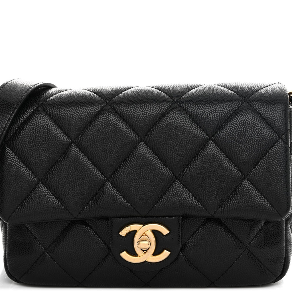 Caviar Quilted Small Twist Your Buttons Flap Black