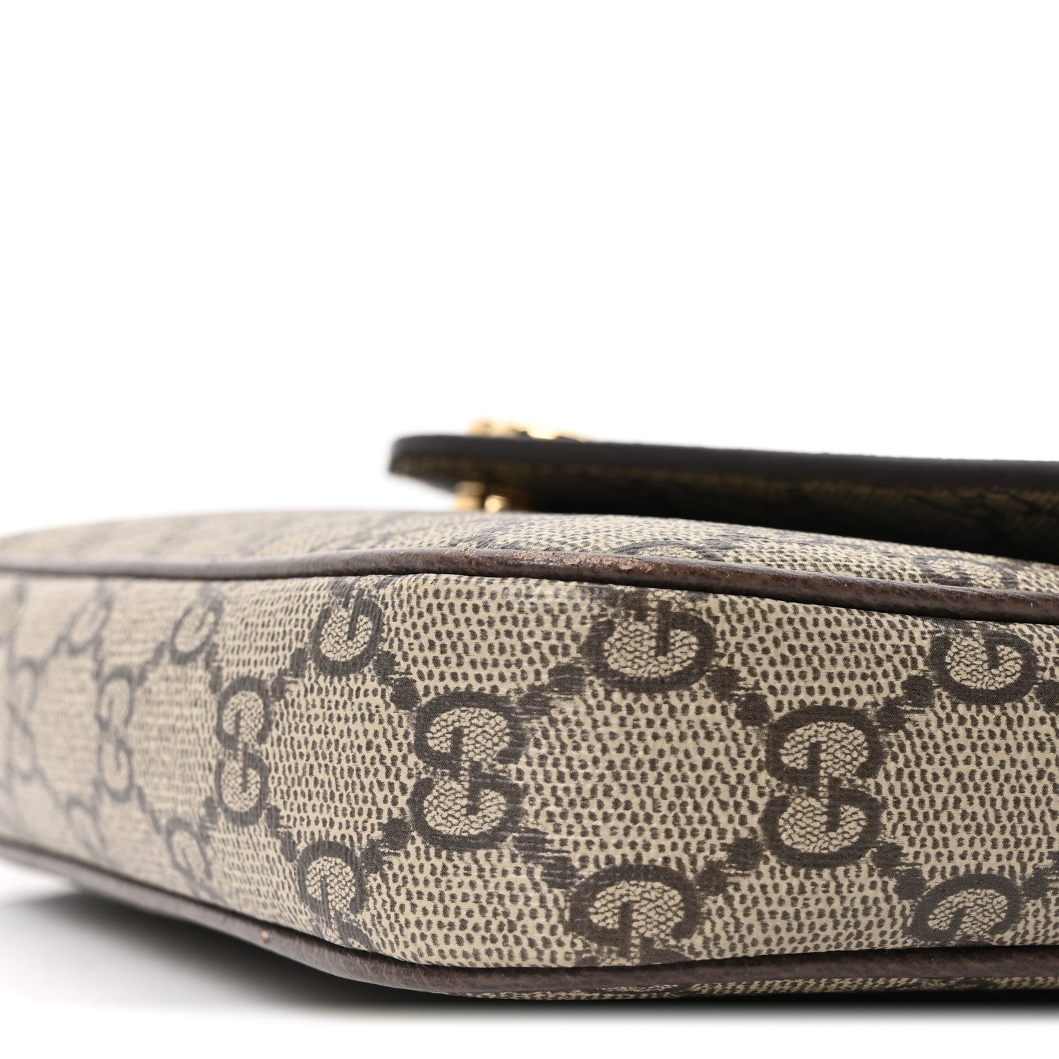GG Supreme Monogram Textured Dollar Calfskin Web Mini Ophidia Envelope Shoulder Bag Beige Ebony