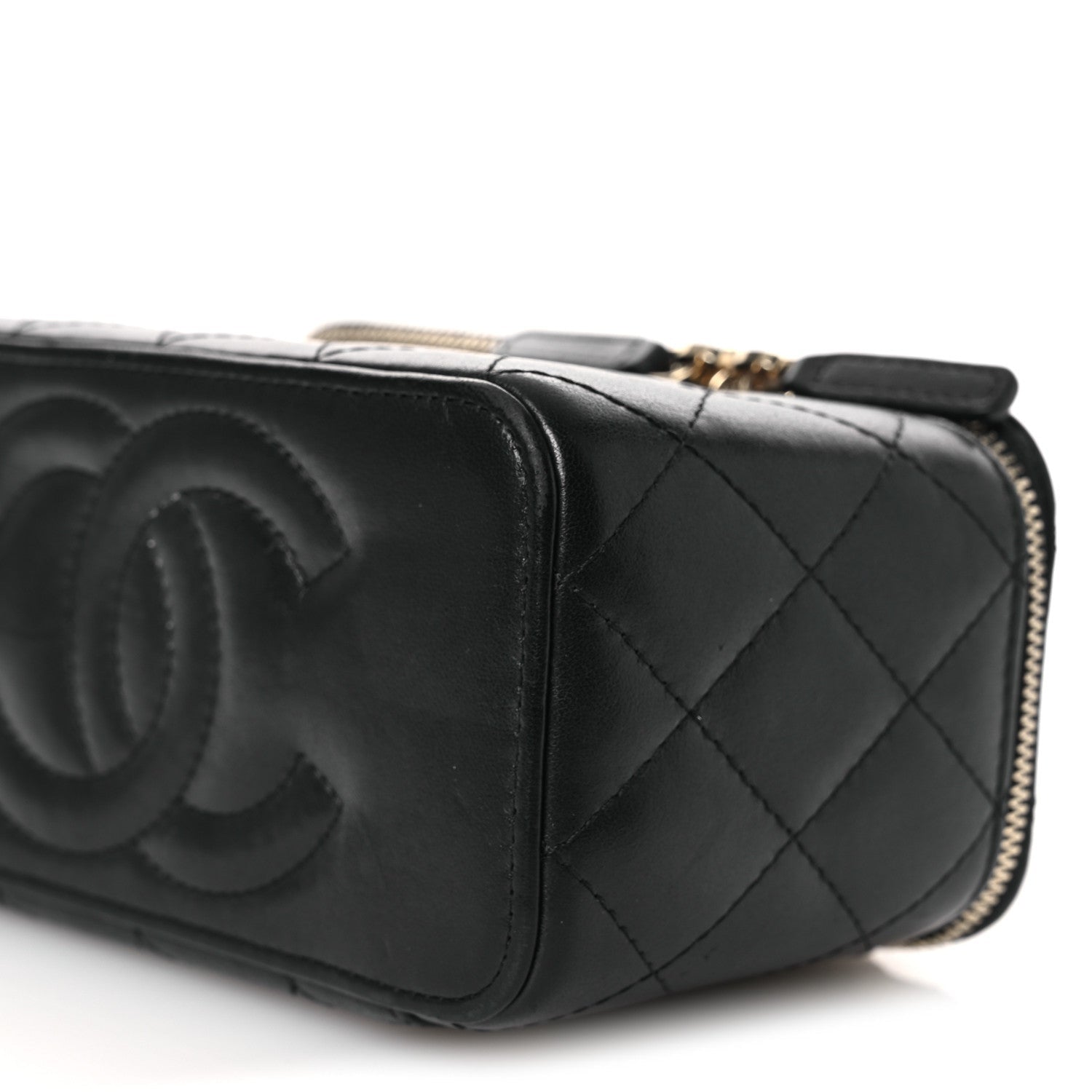 Lambskin Quilted Small Pillow Crush Vanity Case With Chain Black