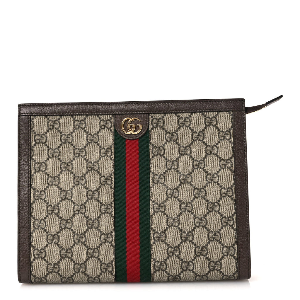 GG Supreme Monogram Web Ophidia Pouch Brown