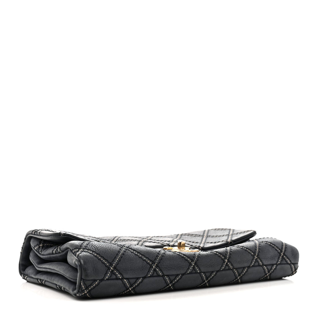 Iridescent Calfskin Triple Stitched Medium Flap Navy
