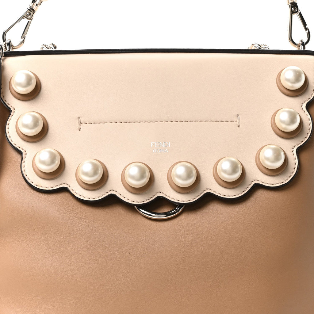 Vitello Century Pearl Bi-Color Scalloped Back to School Backpack Cuoio Camelia