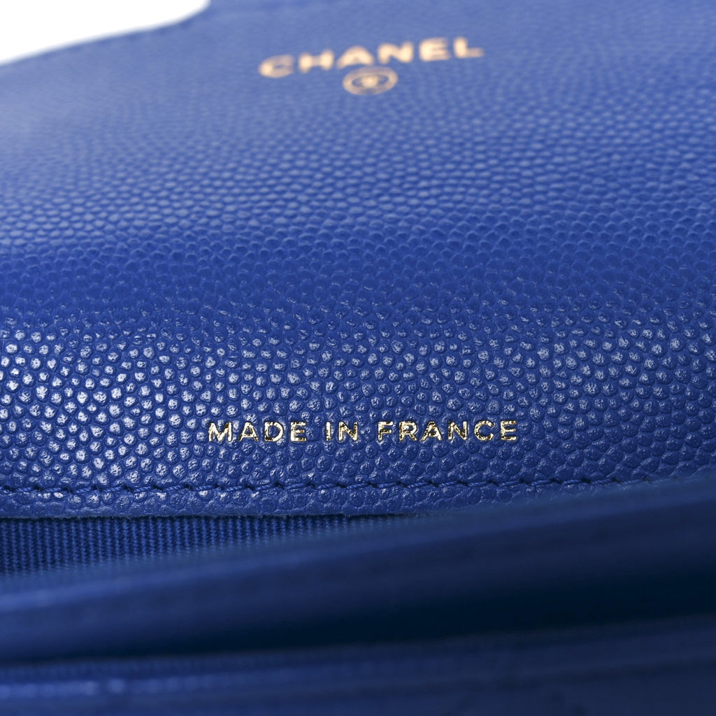 Caviar Quilted Flap  Holder Wallet Blue