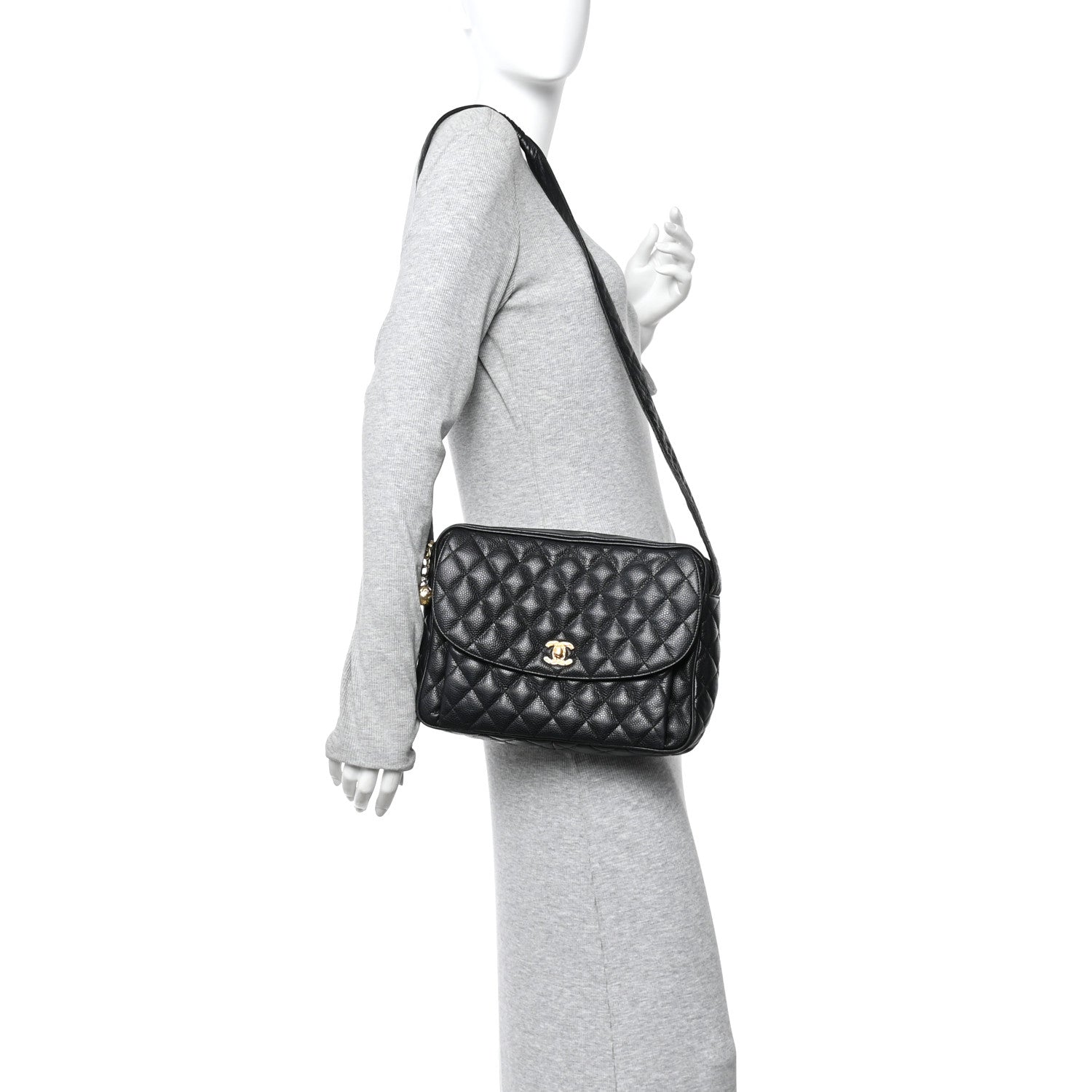 Caviar Quilted Flap Shoulder Bag Black