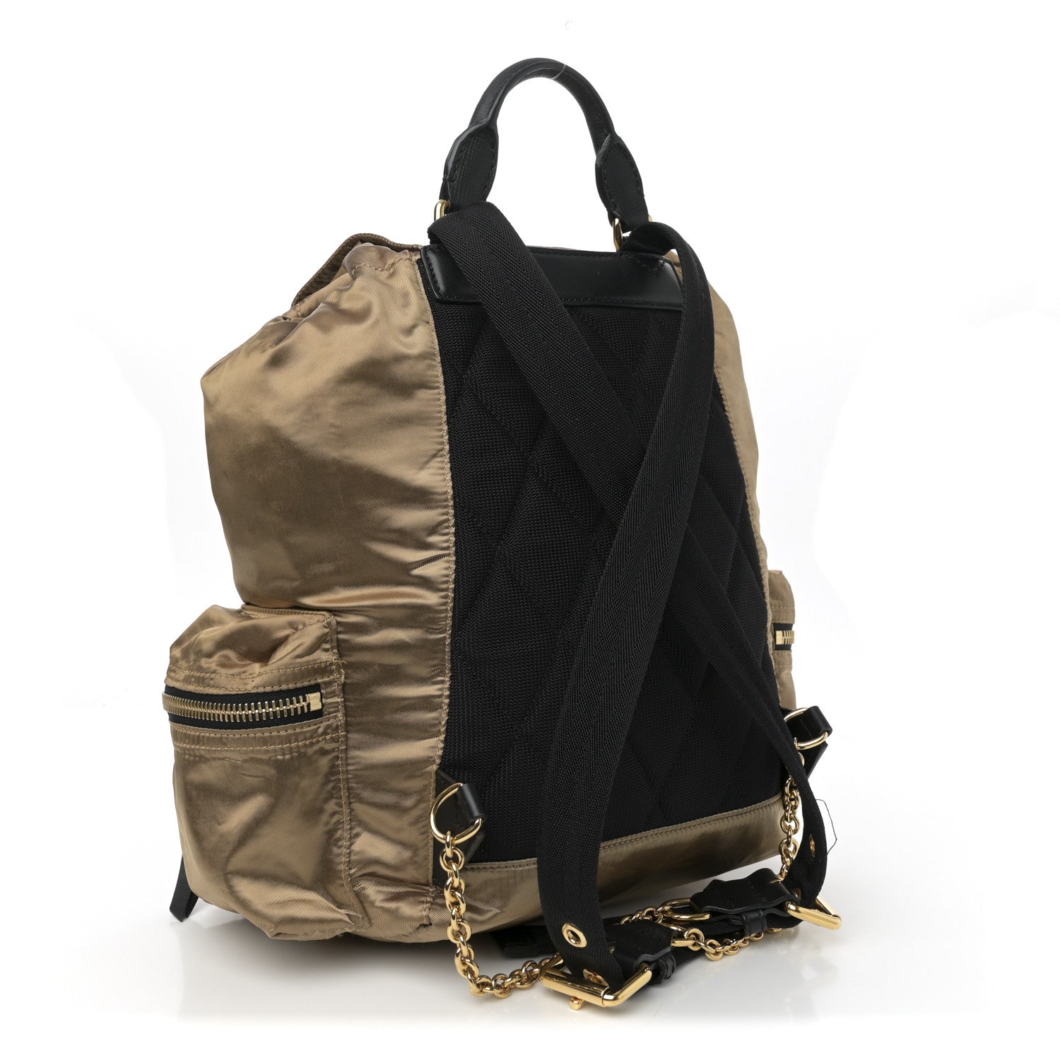 Metallic Satin Nylon Medium Rucksack Backpack Gold
