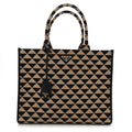 Jacquard Saffiano Triangolo Symbole Embroidered Large Tote Black Corda