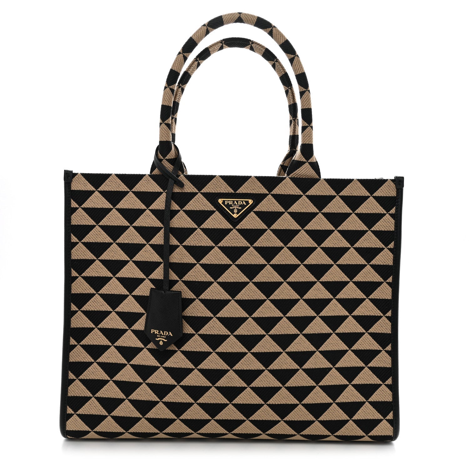 Jacquard Saffiano Triangolo Symbole Embroidered Large Tote Black Corda