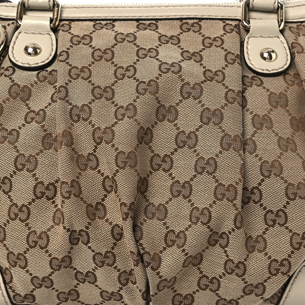 Monogram Margaux Calfskin Medium Sukey Top Handle Bag Beige Ebony Mystic White