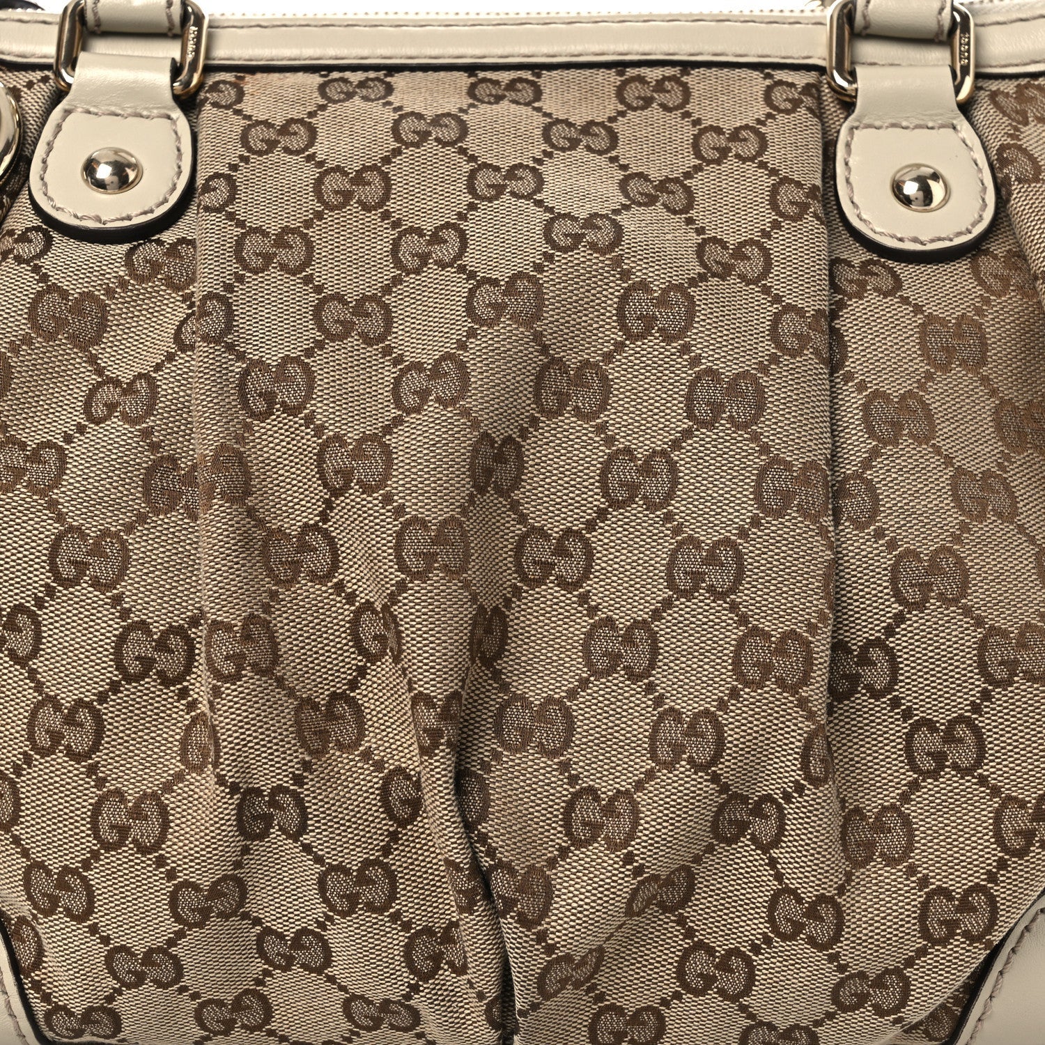 Monogram Margaux Calfskin Medium Sukey Top Handle Bag Beige Ebony Mystic White