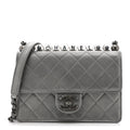 Metallic Goatskin Quilted Small Chic Pearls Flap Silver