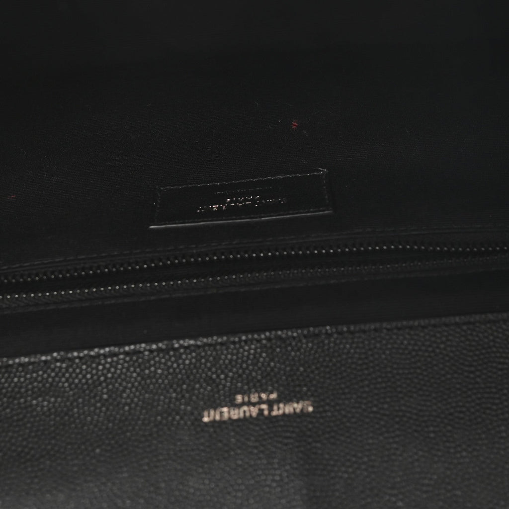 Grain De Poudre Textured Mixed Matelasse Large Triquilt Monogram Monochrome Satchel Black