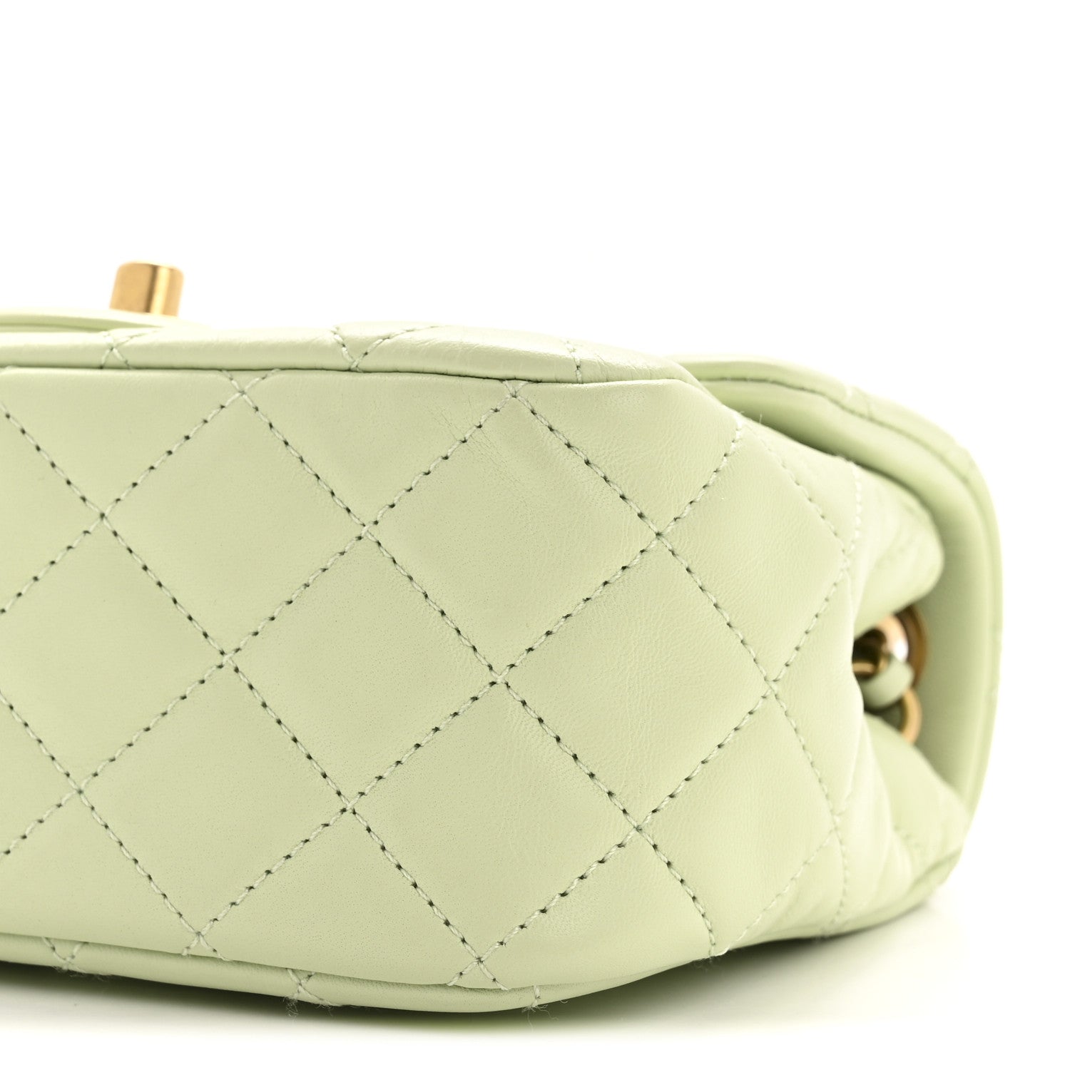 Lambskin Quilted Mini Pearl Crush Flap Light Green