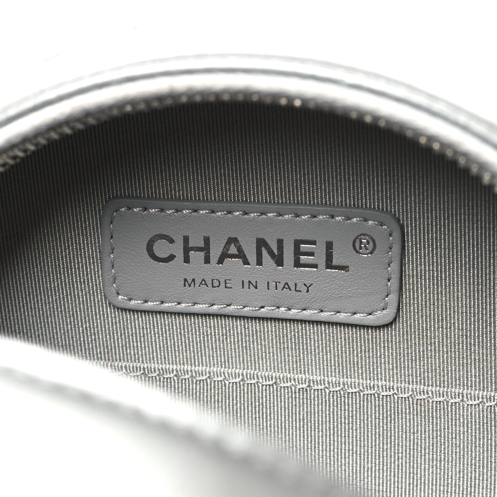 Metallic Glazed Calfskin Round As Earth Evening Bag Silver