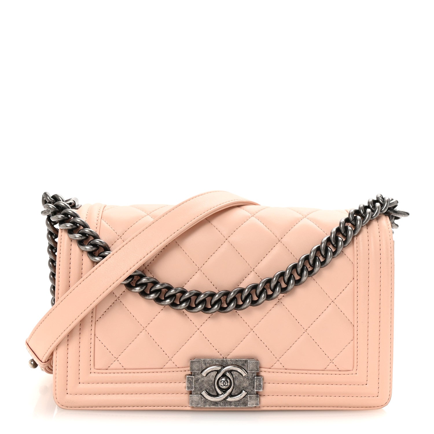 Lambskin Quilted Medium Boy Flap Light Pink