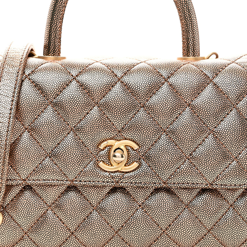 Metallic Caviar Quilted Mini Coco Handle Flap Gold