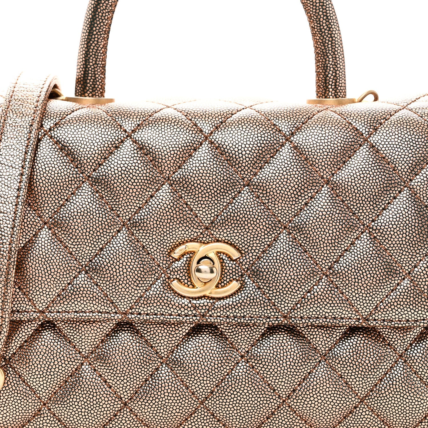 Metallic Caviar Quilted Mini Coco Handle Flap Gold