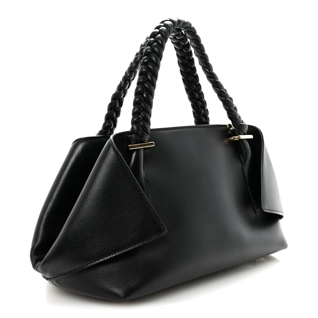 Calfskin Braided Small Blossom Top Handle Bag Black