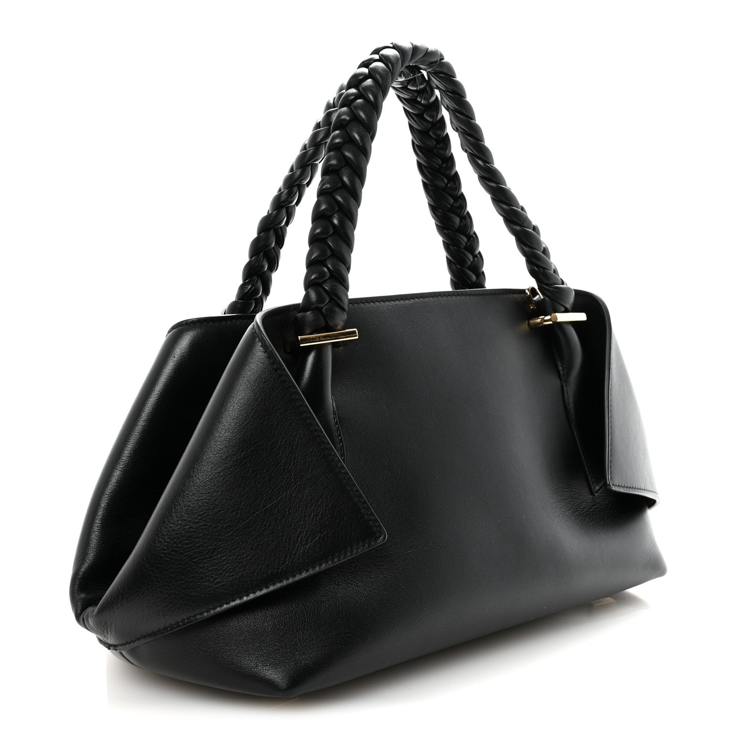 Calfskin Braided Small Blossom Top Handle Bag Black