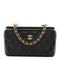 Lambskin Quilted Pearl Crush Small Vanity Case With Chain Black