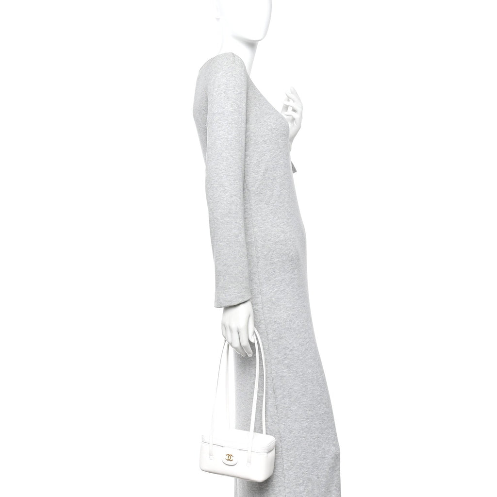 Shiny Caviar Preppy Coco Long Vanity With Strap White
