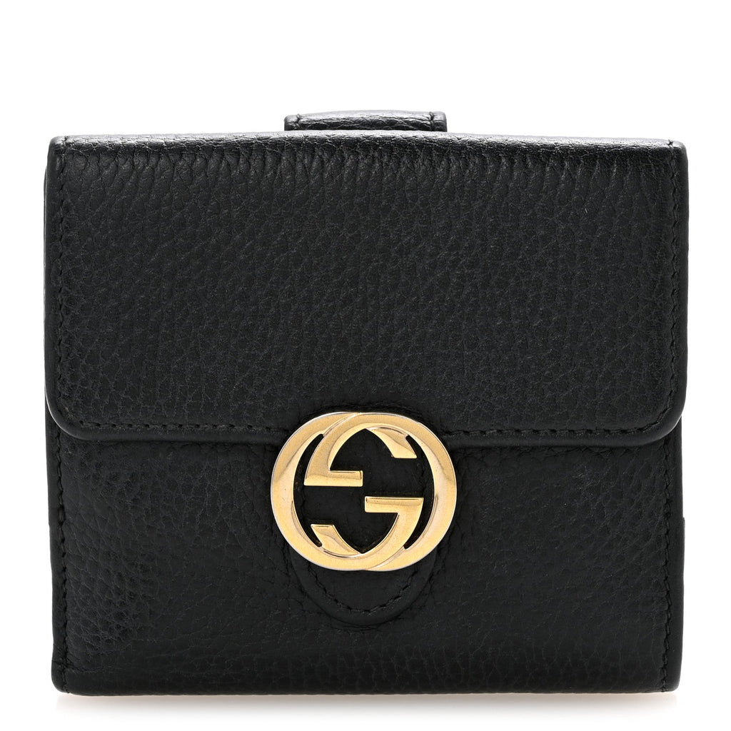 Dollar Calfskin Interlocking G French Wallet Black
