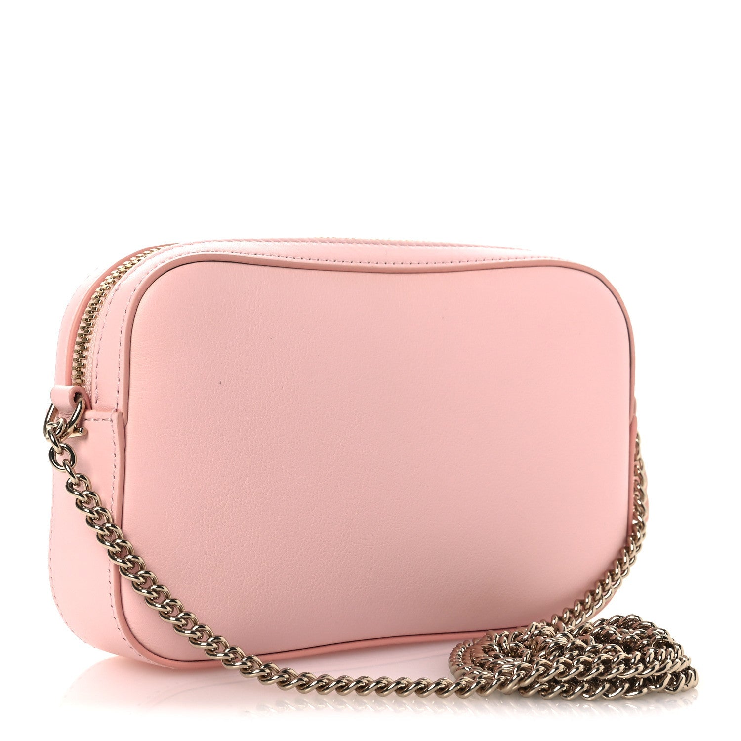 Dollar Calfskin Enamel Super Mini GG Marmont Chain Shoulder Bag Light Pink Blue