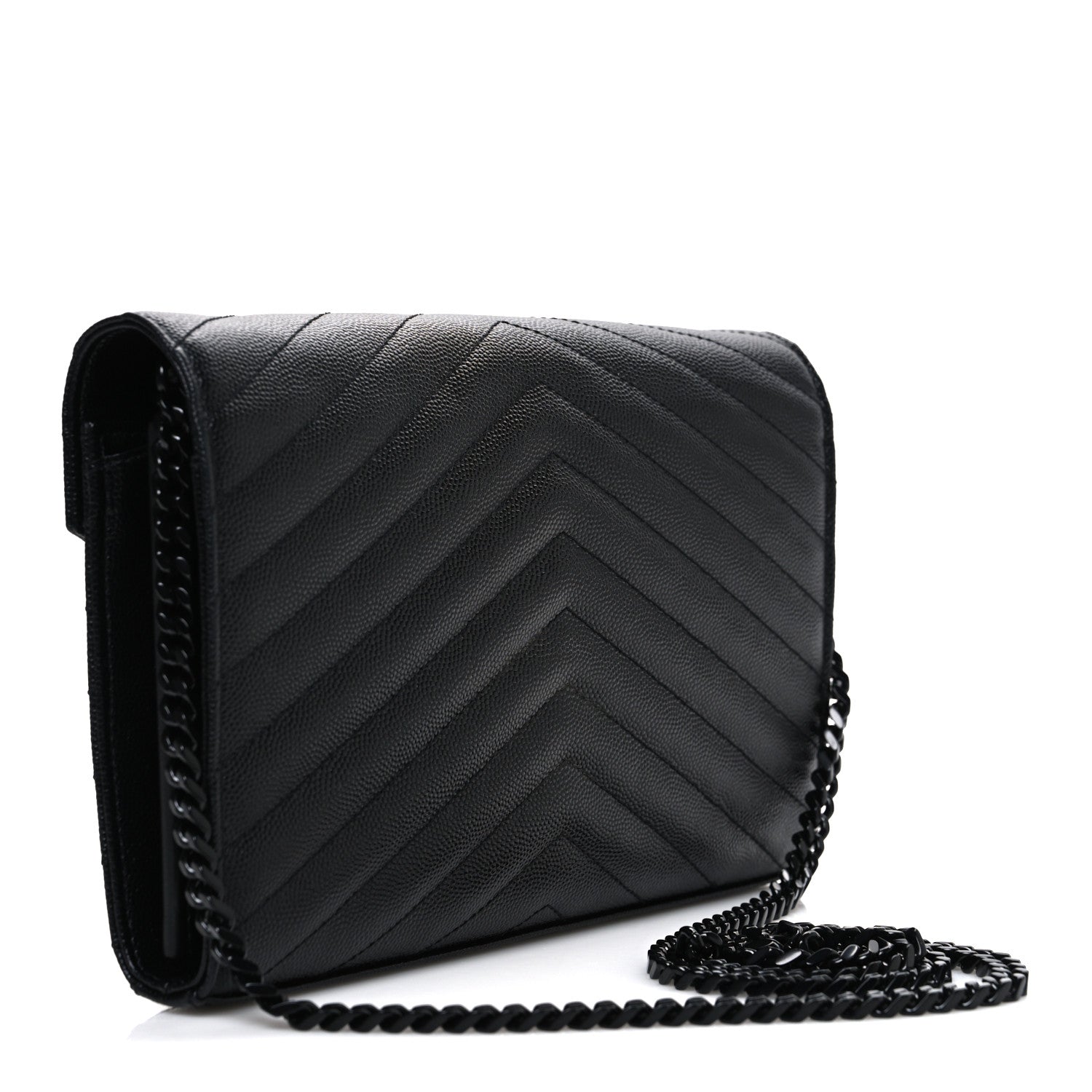 Grain De Poudre Matelasse Chevron Monogram Monochrome Chain Wallet Black