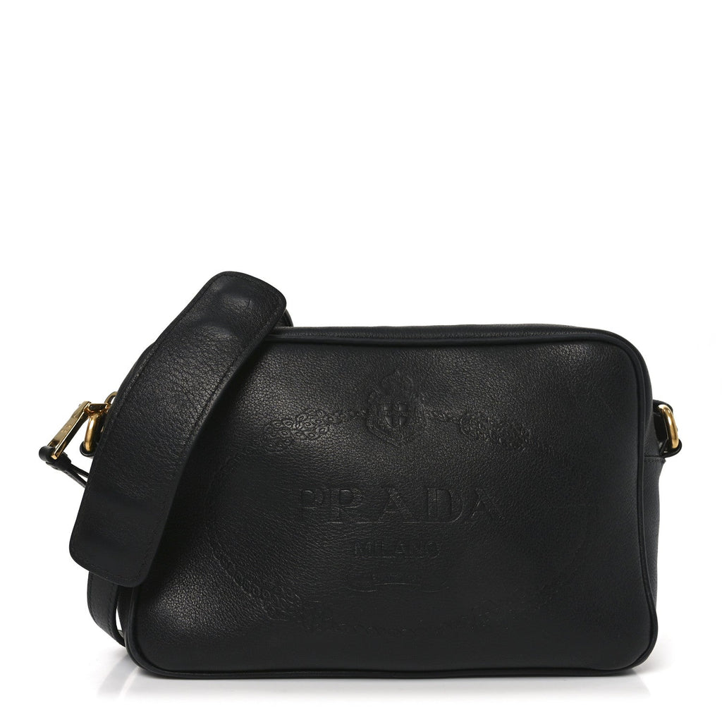 Glace Calfskin Embossed Logo Crossbody Black
