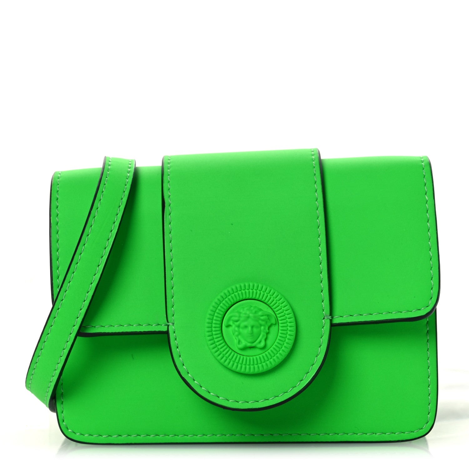 Calfskin Rubber Medusa Shoulder Bag Lime