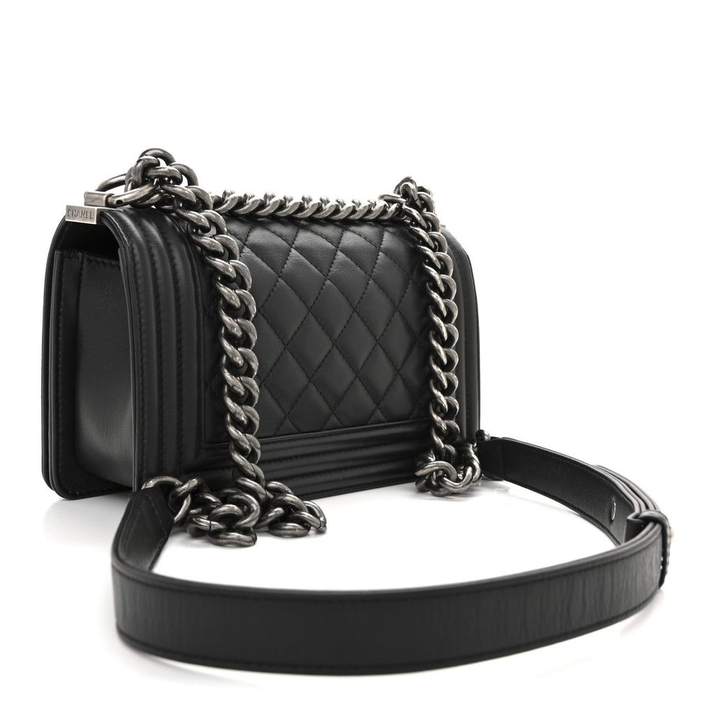 Calfskin Quilted Small Boy Flap Black