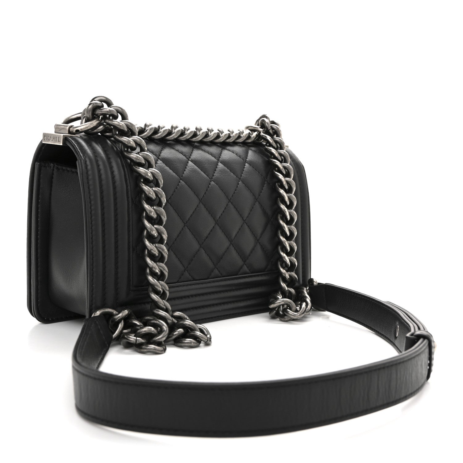 Calfskin Quilted Small Boy Flap Black